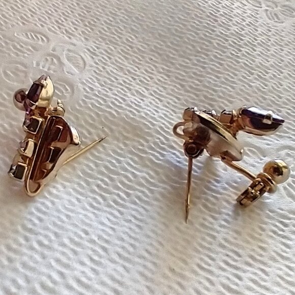 Vintage Brooch Scatter Pins (2) Rhinestones Candle Leaf Design Gold Tone Metal - Picture 4 of 8